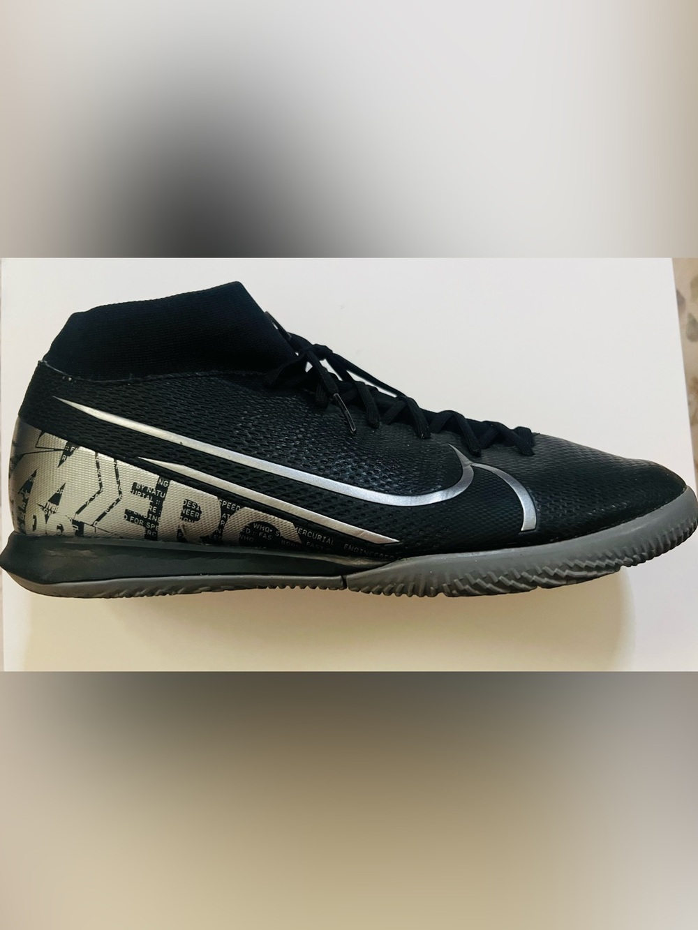 Nike Men’s Black and Silver High-Top Indoor Soccer Shoe